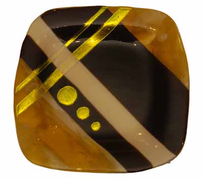 brown and gold  - 15 inch square with golden dichroic glass