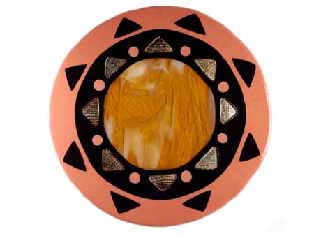 brown, peach and amber  - 22 inch circle with golden dichroic glass